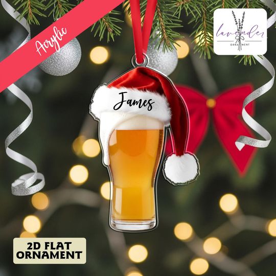 Discover Personalized Beer Glass Christmas Ornament, Santa Hat Pint Glass