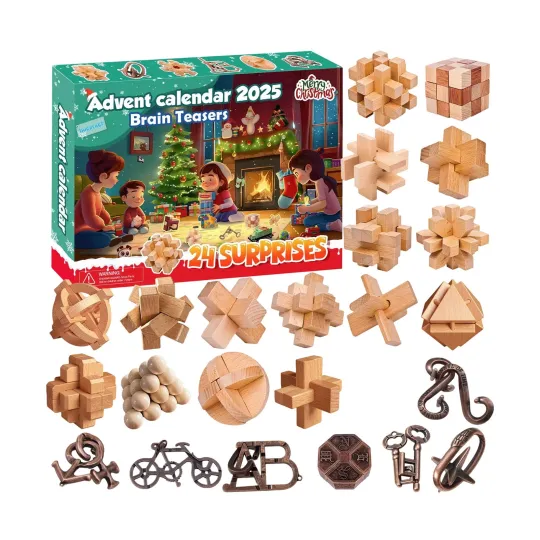 Discover Countdown Brain Teasers Toy Lu Ban's Lock Advent Calendar 24 Days 3D Blind Boxes