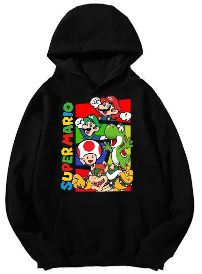 Super Mario Collage Hoodie - Iconic Character & Logo Design Unisex Hoodie