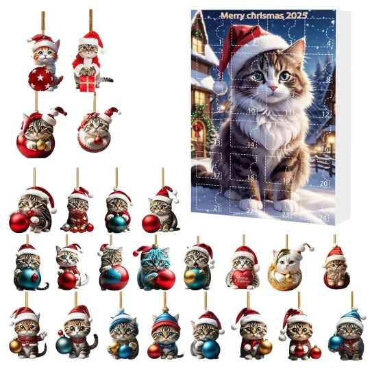 Discover 2025 Christmas 24 Tree Decor Countdown Advent Calendar Cat Ornament Blind Box