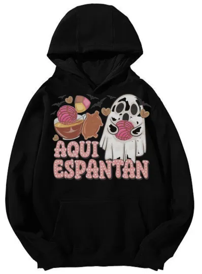 Discover Unisex "Aqui Espantan" Halloween Ghost & Treats Graphic Hoodie