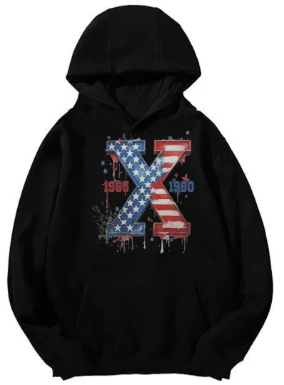 Discover Unisex American Flag "X" 1965 - 1980 Graphic Hoodie