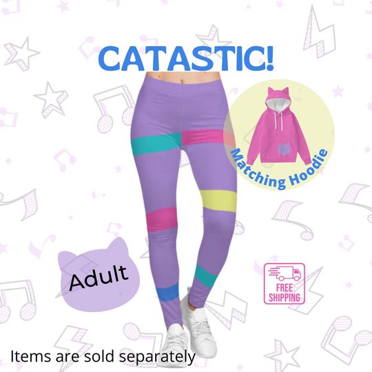 Discover Purple Striped DJ Cat Adult Leggings: Costume Party Gear