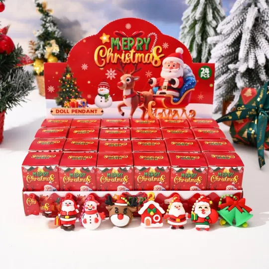 Discover Christmas Blind Box Keychain Set, 24-piece Xmas Santa Snowman Reindeer Gifts Box