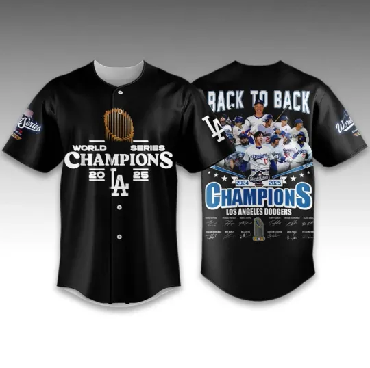 Discover Dodgers Back To Back World Series Champions 2025 Black Baseball Jersey