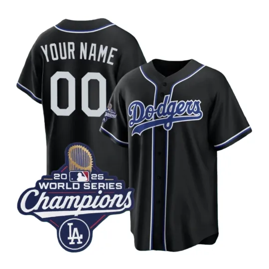 Discover Men's Custom Dodgers Black 2025 World Series Champions Limited Stitched Jersey