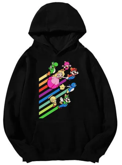 Super Mario Rainbow Crew Hoodie - Colorful Character Group Design Unisex Hoodie