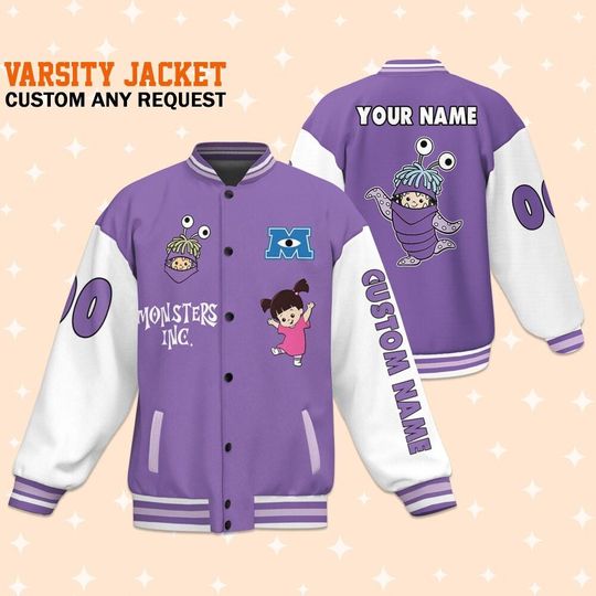 Discover Personalized Monster Inc James Boo Varsity Jacket Purple Color, Kid Youth Adult Disney Jersey, Chrismast Gift for Monster Inc Fans Family