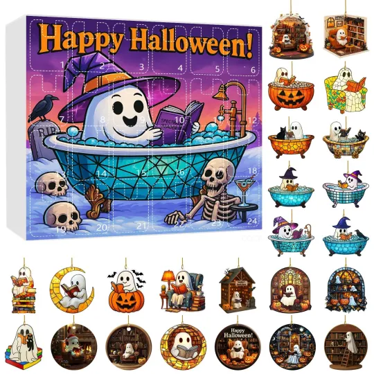 Discover Halloween Countdown Calendar Surprise Blind Box Set - 2D Acrylic Ghost Pendant