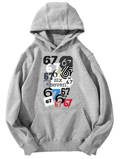 Discover Meme 67 Collage Hoodie - Colorful Number 67 Design Unisex Hooded Sweatshirt