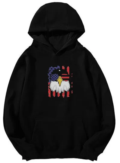 Discover Bald Eagle & Flag Patriotic Unisex Pullover Hoodie Sweatshirt