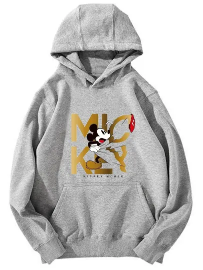 Discover Mickey Mouse Gold Print Hoodie - Retro Cartoon Design Unisex Pullover
