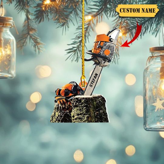 Discover Personalized Chainsaw Christmas Ornament, Custom Logger Gift, Xmas Tree Decor for Dad Husband Son