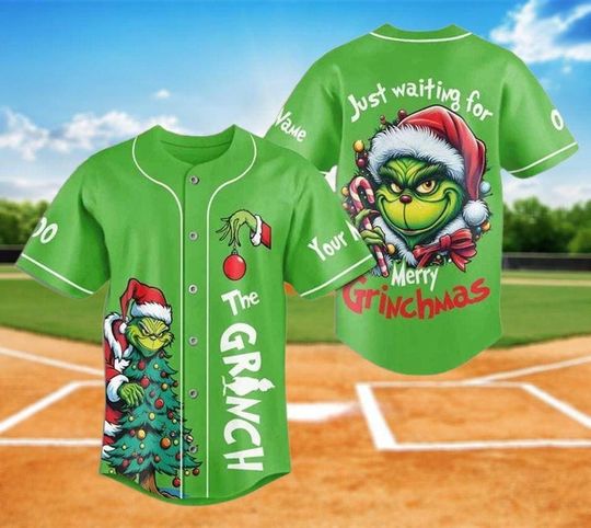 Discover Custom Green Christmas Baseball Jersey, Waiting For Merry Grnchmas, Gift For Friend, Christmas Gift