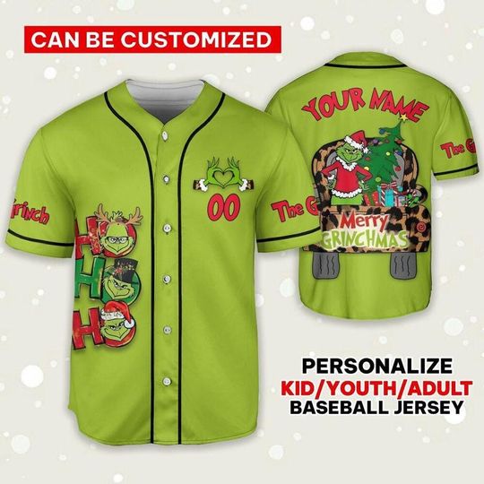 Custom funny character Merry Grin Hohoho Baseball Jersey. Christmas Gift, Grin Xmas Party Team Jersey