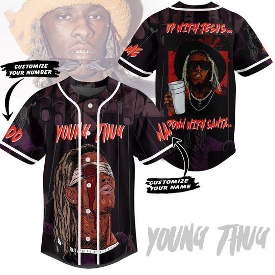 Discover Young Thug Up With Jesus Down With Santa Custom Baseball Jersey, Gift For Friend, Christmas Gift