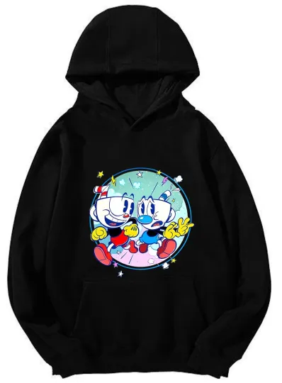 Discover Cuphead & Mugman Adventure Hoodie - Cartoon Run Design Unisex Hooded Sweatshirt