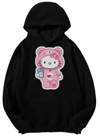 Unisex Hello Kitty in Pink Bear Graphic Hoodie