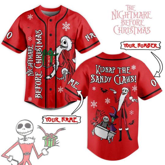 Discover Personalize Nightmare Before Christmas Kidnap The Sandy Claws Baseball Jersey, Gift For Friend, Christmas Gift