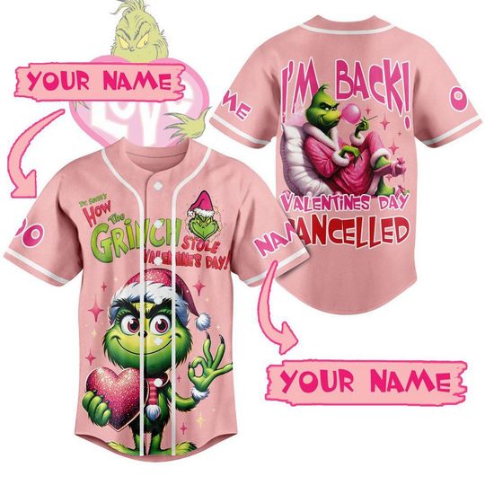 Discover Personalized Dr. Sevsss How The funny character Stole Valentines Day Im Back Valentine Day Baseball Jersey