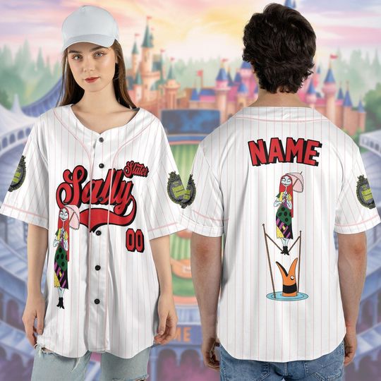 Discover Sally Slater Baseball Jersey: Haunted Mansion Halloween Cosplay