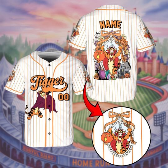 Discover Tigger Halloween Mirror Bow Coquette Jersey, Winnie The Pooh Halloween Jersey Shirt, Disney Fall Top, Fall Disney Trip Tee