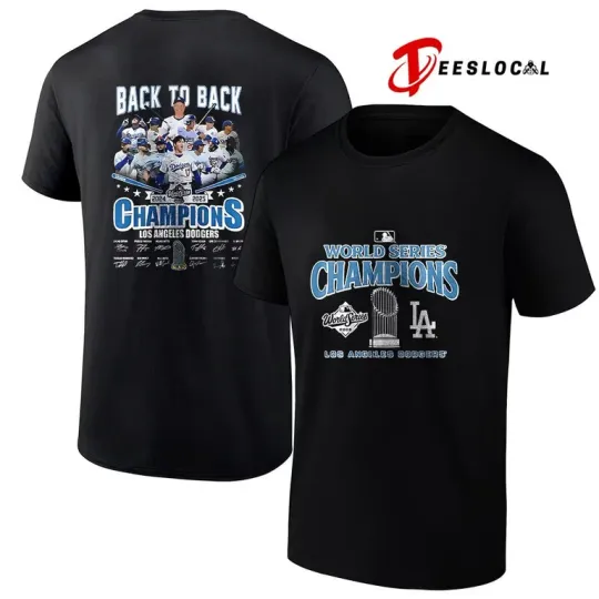 Discover Dodgers 2025 World Series Back To Back Champions Team Graphic Shirt