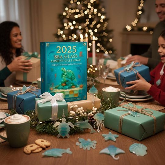 Discover Advent Calendar Ornaments Sea Glass Style  Holiday Decor  Christmas Countdown Family Ritual Blind Box Acrylic Pendant Decoration