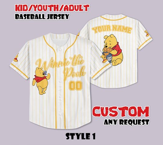 Discover Custom Winnie the Pooh Baseball Jersey, Disneyland Baseball Shirt, Personalized Disneyland Winnie Pooh Jersey, Gift for Disney Fans