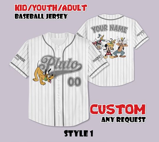 Discover Custom Pluto Dog Baseball Jersey, Mickey and Friends Baseball Team Outfit, Personalized Disney Pluto Dog Jersey, Gift for Disney Fans