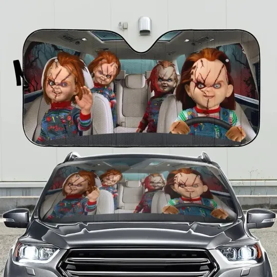 Chucky Horror Movie Car Sunshade, Chucky Halloween Windshield Cover