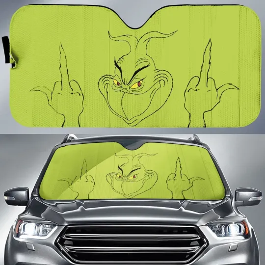 Discover funny character Christmas Middle Finger Car Sunshade, Windshield Cover SunShade