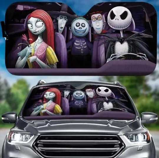 Jack Skellington Sally Car Sunshade, Nightmare Before Christmas Windshield Cover