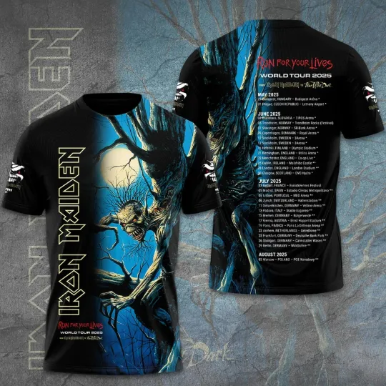 Discover Iron Maiden Run For Your Lives World Tour 2025 3D T-Shirt