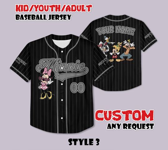 Discover Custom Minnie Mouse Baseball Jersey, Mickey and Friends Baseball Team Outfit, Personalized Disney Minnie Mouse Jersey, Gift for Disney Fans