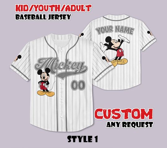 Discover Custom Mickey Mouse Baseball Jersey, Disneyland Baseball Team, Personalized Disney Mickey Mouse Jersey, Gift for Disney Fans