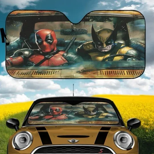 Deadpool x Wolverine Car Sunshade, Movie Windshield Cover SunShade