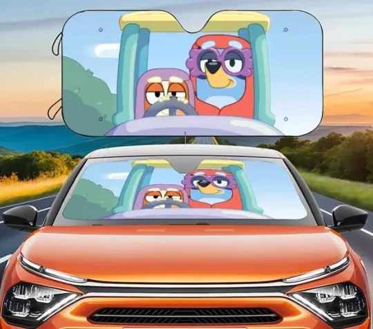 BlueyDad Movie Cartoon Car Sunshade, Windshield Cover SunShade