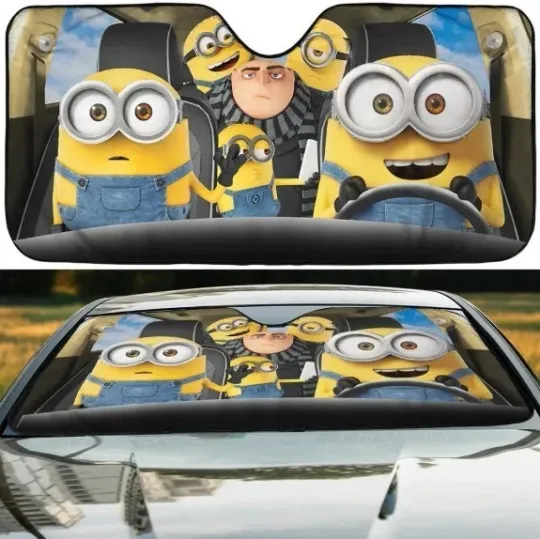 Discover Minions Movie Cartoon Car Sunshade, Windshield Cover SunShade