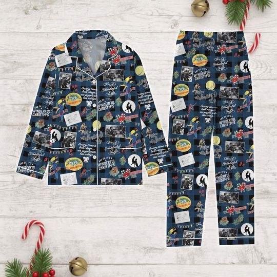 Discover Christmas It's A Wonderful Life Pajamas Set, Lasso The Moon Women Pajamas, Bedford Falls Xmas Pajamas, Christmas Movie Shirt, Xmas Gift
