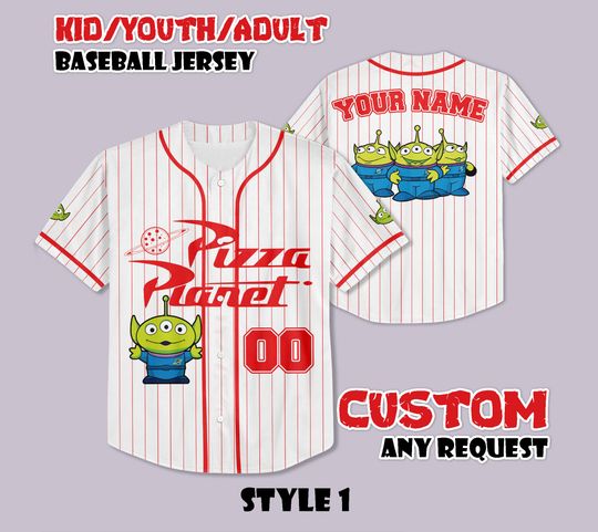 Discover Custom Pizza Planet Toy Baseball Jersey, Disney Toy Story Shirt, Personalized Toy Story Pizza Planet Jersey, Gift for Disney Fans