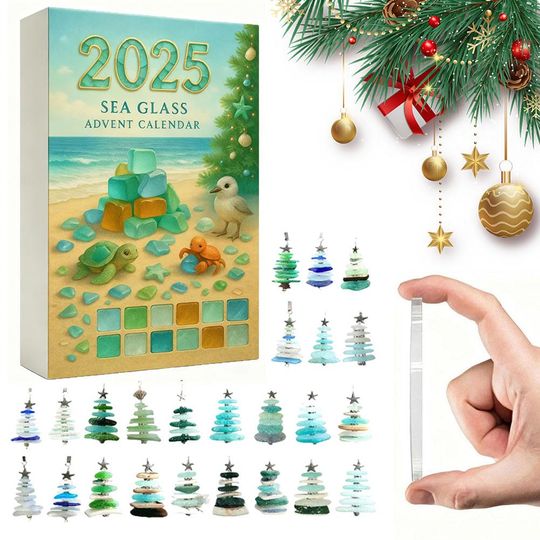 Discover 2025 New Sea Glass Christmas Tree Advent Calendar Festival Blind Box Acrylic Pendant Christmas Decoration Advent Calendars