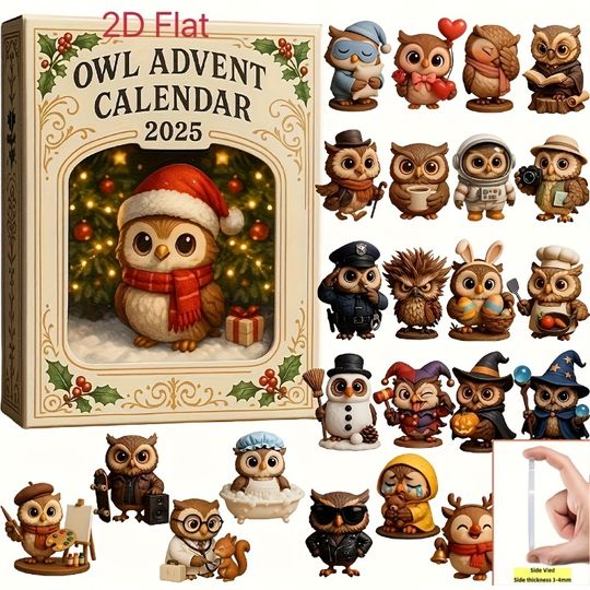 Discover Owl Advent Calendar 2D Acrylic Christmas Tree Decoration 24 Days Holiday Decoration Surprise Blind Box Desktop Ornaments