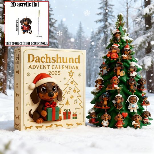 Discover 2025 Christmas Dachshund Advent Calendar 24-day Countdown Calendar Blind Box 2D Acrylic Dog Suitable for Dog Lovers