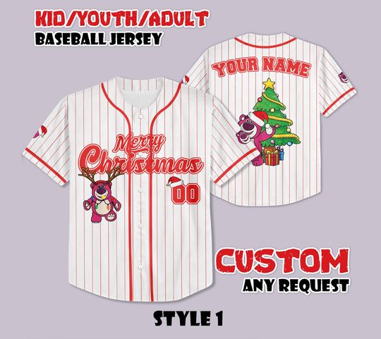 Discover Custom Lotso Bear Christmas Baseball Jersey, Personalized Diseney Toy Story Xmas Jersey, Gift for Disney Fans, Christmas Gifts
