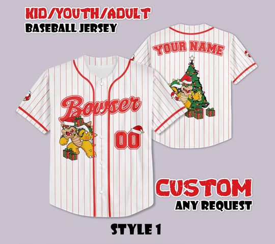 Discover Custom Bowser Christmas Baseball Jersey, Nintendo Super Mario Shirt, Personalized Bowser Super Mario Jersey, Christmas Gifts