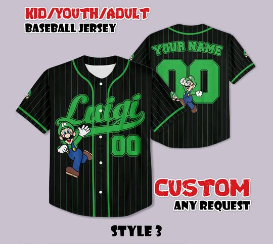 Discover Custom Luigi Super Mario Baseball Jersey, Nintendo Super Mario Shirt, Personalized Luigi Jersey, Luigi Fan Gifts, Birthday Gifts