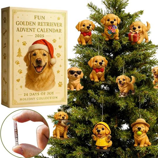 Discover 2025 Fun Golden Retriever 24 Day Advent Calendar Christmas Countdown Gift Box 2D Flat Acrylic Blind Box Pendant