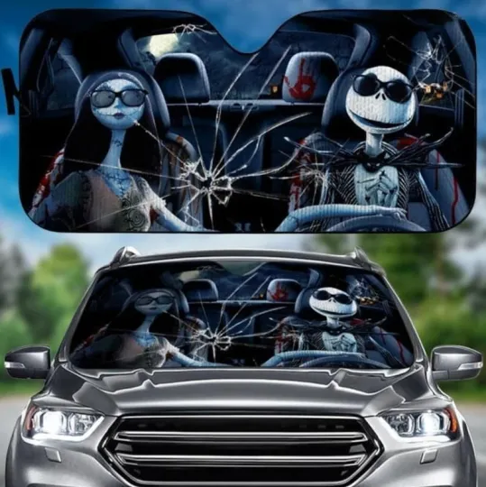 Discover Jack And Sally Nightmare Before Christmas Car Sunshade, Windshield Cover