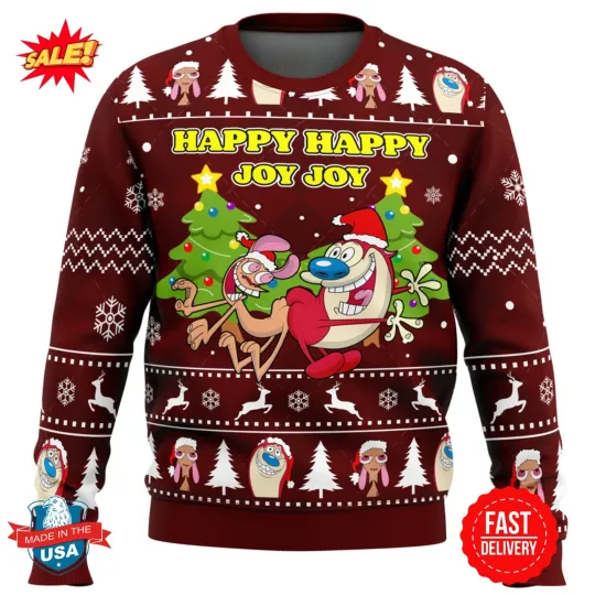 Happy Happy Joy Joy Ren And Stimpy Ugly Christmas Sweater